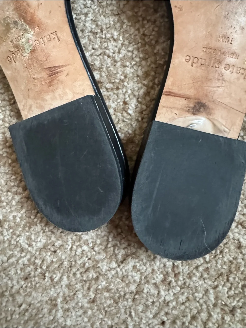 Kate Spade New York Ferry Black Leather  Slide Sandals with silver logo